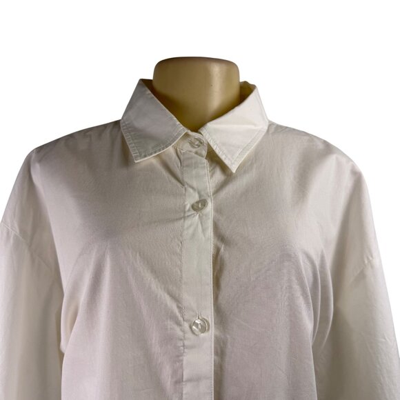 Parker Womens White Cotton Button-Down Shirt Pleated Back Detail Size XL - Picture 4 of 8